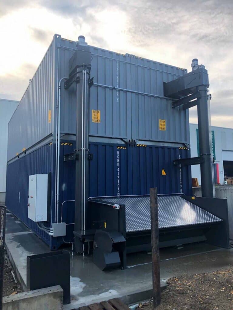 CONTAINERIZED BOILER ROOMS, Caluwe, Inc, Boston, MA, wood chip storage, wood pellet storage, wood chip furnace, wood pellet furnace, biomass energy, biofuels